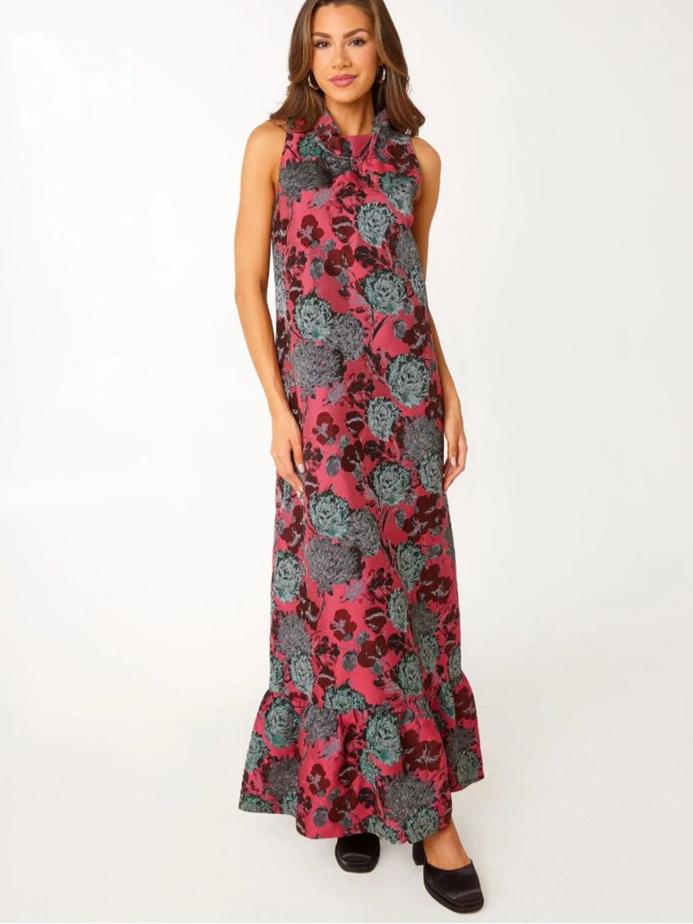 NWT Abbey Glass Camille Gown Dress XS Hot Pink Vintage Dahlia Jacquard Dress XS